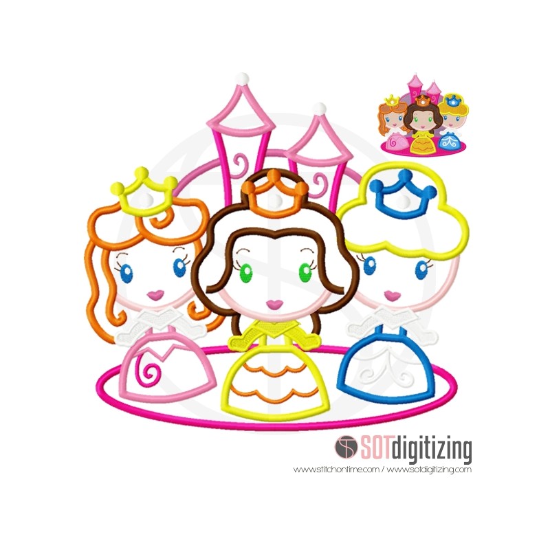 1 THREE PRINCESSES : 3 Princesses with Castle Applique