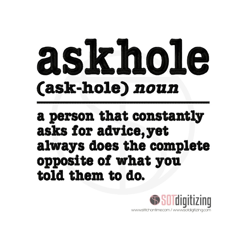 Askhole. Embroidery Design.