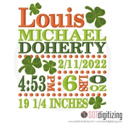 Birth Stats with Shamrocks Made to Order