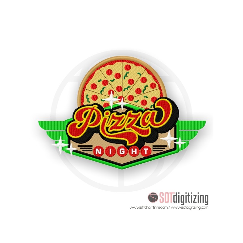 Pizza Night. Embroidery Design