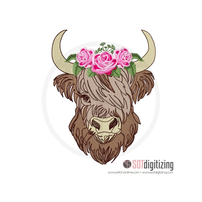 4 HIGHLAND COW : Female Highland Cow with Flowers