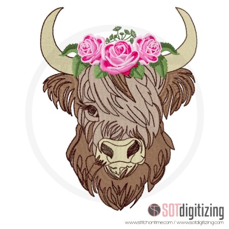 4 HIGHLAND COW : Female Highland Cow with Flowers